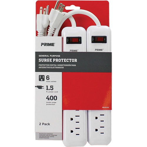 Surge Protector 2-Pack, 6 Outlets, 400 J, 1875 W, 1.5' Cord Air Extreme Inc.