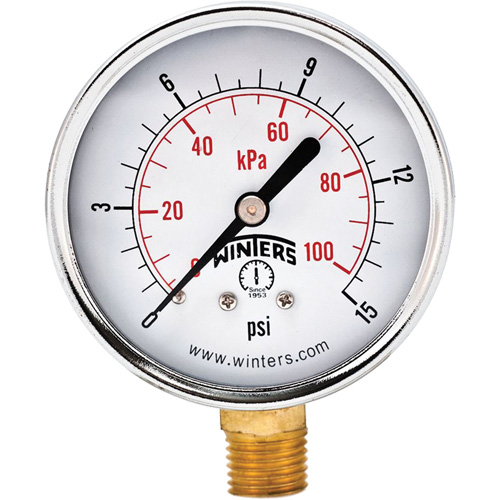 Economy Pressure Gauge, 2-1/2" , 0 - 15 psi, Bottom Mount, Analogue Air Extreme Inc.