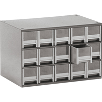 Modular Parts Cabinets, Steel, 15 Drawers, 17" x 10-9/16" x 3-1/16", Grey Air Extreme Inc.
