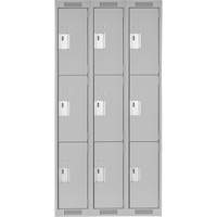 Clean Line Lockers, 3 -tier, Bank of 3, 36" x 18" x 72", Steel, Grey, Rivet (Assembled) Air Extreme Inc.
