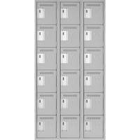 Clean Line Lockerettes, 6 -tier, Bank of 3, 36" x 18" x 72", Steel, Grey, Rivet (Assembled) Air Extreme Inc.