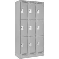 Clean Line Lockers, 3 -tier, Bank of 3, 36" x 18" x 76", Steel, Grey, Rivet (Assembled) Air Extreme Inc.
