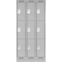 Clean Line Lockers, 3 -tier, Bank of 3, 36" x 18" x 76", Steel, Grey, Rivet (Assembled) Air Extreme Inc.