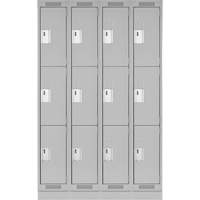 Clean Line Lockers, 3 -tier, Bank of 4, 48" x 18" x 76", Steel, Grey, Rivet (Assembled) Air Extreme Inc.