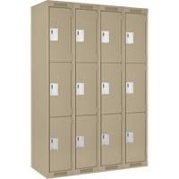 Clean Line Lockers, 3 -tier, Bank of 4, 48" x 18" x 72", Steel, Beige, Rivet (Assembled) Air Extreme Inc.