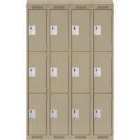 Clean Line Lockers, 3 -tier, Bank of 4, 48" x 18" x 78", Steel, Beige, Rivet (Assembled) Air Extreme Inc.