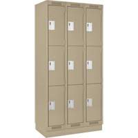 Clean Line Lockers, 3 -tier, Bank of 3, 36" x 18" x 76", Steel, Beige, Rivet (Assembled) Air Extreme Inc.