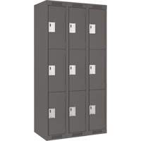 Clean Line Lockers, 3 -tier, Bank of 3, 36" x 18" x 72", Steel, Charcoal, Rivet (Assembled) Air Extreme Inc.