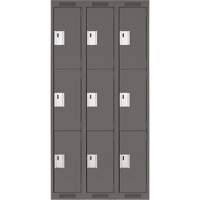 Clean Line Lockers, 3 -tier, Bank of 3, 36" x 18" x 72", Steel, Charcoal, Rivet (Assembled) Air Extreme Inc.