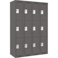 Clean Line Lockers, 3 -tier, Bank of 4, 48" x 18" x 72", Steel, Charcoal, Rivet (Assembled) Air Extreme Inc.
