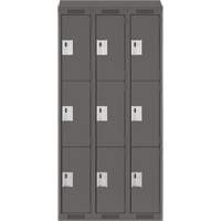 Clean Line Lockers, 3 -tier, Bank of 3, 36" x 18" x 78", Steel, Charcoal, Rivet (Assembled) Air Extreme Inc.