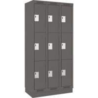 Clean Line Lockers, 3 -tier, Bank of 3, 36" x 18" x 76", Steel, Charcoal, Rivet (Assembled) Air Extreme Inc.