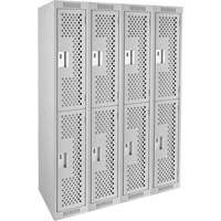 Clean Line Lockers, 2 -tier, Bank of 4, 48" x 12" x 72", Steel, Grey, Rivet (Assembled), Perforated Air Extreme Inc.