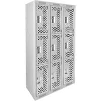 Clean Line Lockers, 3 -tier, Bank of 3, 36" x 12" x 72", Steel, Grey, Rivet (Assembled), Perforated Air Extreme Inc.