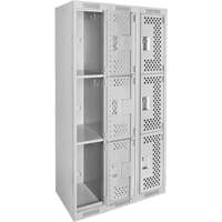 Clean Line Lockers, 3 -tier, Bank of 3, 36" x 12" x 72", Steel, Grey, Rivet (Assembled), Perforated Air Extreme Inc.