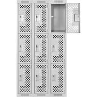 Clean Line Lockers, 3 -tier, Bank of 3, 36" x 12" x 72", Steel, Grey, Rivet (Assembled), Perforated Air Extreme Inc.