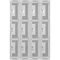 Clean Line Lockers, 3 -tier, Bank of 4, 48" x 12" x 72", Steel, Grey, Rivet (Assembled), Perforated Air Extreme Inc.