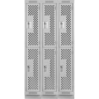 Clean Line Lockers, 2 -tier, Bank of 3, 36" x 15" x 76", Steel, Grey, Rivet (Assembled), Perforated Air Extreme Inc.