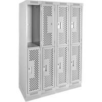 Clean Line Lockers, 2 -tier, Bank of 4, 48" x 15" x 76", Steel, Grey, Rivet (Assembled), Perforated Air Extreme Inc.