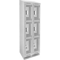 Clean Line Lockers, 3 -tier, Bank of 2, 24" x 18" x 82", Steel, Grey, Rivet (Assembled), Perforated Air Extreme Inc.