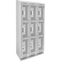 Clean Line Lockers, 3 -tier, Bank of 3, 36" x 18" x 82", Steel, Grey, Rivet (Assembled), Perforated Air Extreme Inc.