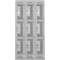 Clean Line Lockers, 3 -tier, Bank of 3, 36" x 18" x 82", Steel, Grey, Rivet (Assembled), Perforated Air Extreme Inc.