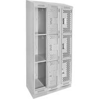 Clean Line Lockers, 3 -tier, Bank of 3, 36" x 18" x 82", Steel, Grey, Rivet (Assembled), Perforated Air Extreme Inc.