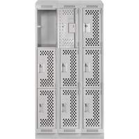 Clean Line Lockers, 3 -tier, Bank of 3, 36" x 18" x 82", Steel, Grey, Rivet (Assembled), Perforated Air Extreme Inc.