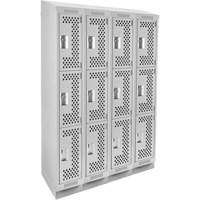 Clean Line Lockers, 3 -tier, Bank of 4, 48" x 18" x 82", Steel, Grey, Rivet (Assembled), Perforated Air Extreme Inc.