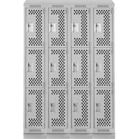Clean Line Lockers, 3 -tier, Bank of 4, 48" x 18" x 82", Steel, Grey, Rivet (Assembled), Perforated Air Extreme Inc.
