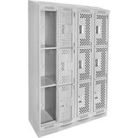 Clean Line Lockers, 3 -tier, Bank of 4, 48" x 18" x 82", Steel, Grey, Rivet (Assembled), Perforated Air Extreme Inc.