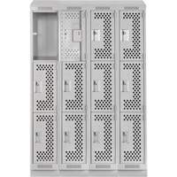 Clean Line Lockers, 3 -tier, Bank of 4, 48" x 18" x 82", Steel, Grey, Rivet (Assembled), Perforated Air Extreme Inc.
