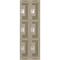 Clean Line Lockers, 3 -tier, Bank of 2, 24" x 12" x 72", Steel, Beige, Rivet (Assembled), Perforated Air Extreme Inc.