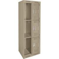Clean Line Lockers, 3 -tier, Bank of 2, 24" x 12" x 72", Steel, Beige, Rivet (Assembled), Perforated Air Extreme Inc.