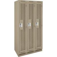 Clean Line Lockers, Bank of 3, 36" x 15" x 76", Steel, Beige, Rivet (Assembled), Perforated Air Extreme Inc.