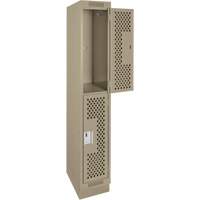Clean Line Lockers, 2 -tier, 12" x 15" x 76", Steel, Beige, Rivet (Assembled), Perforated Air Extreme Inc.