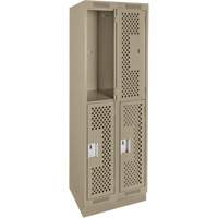 Clean Line Lockers, 2 -tier, Bank of 2, 24" x 15" x 76", Steel, Beige, Rivet (Assembled), Perforated Air Extreme Inc.