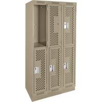 Clean Line Lockers, 2 -tier, Bank of 3, 36" x 15" x 76", Steel, Beige, Rivet (Assembled), Perforated Air Extreme Inc.
