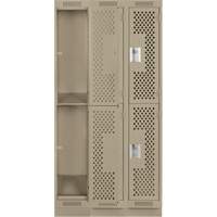 Clean Line Lockers, 2 -tier, Bank of 3, 36" x 15" x 76", Steel, Beige, Rivet (Assembled), Perforated Air Extreme Inc.