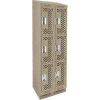 Clean Line Lockers, 3 -tier, Bank of 2, 24" x 18" x 82", Steel, Beige, Rivet (Assembled), Perforated Air Extreme Inc.