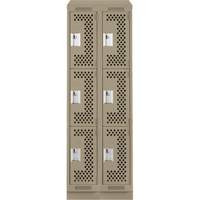 Clean Line Lockers, 3 -tier, Bank of 2, 24" x 18" x 82", Steel, Beige, Rivet (Assembled), Perforated Air Extreme Inc.