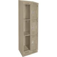 Clean Line Lockers, 3 -tier, Bank of 2, 24" x 18" x 82", Steel, Beige, Rivet (Assembled), Perforated Air Extreme Inc.