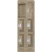 Clean Line Lockers, 3 -tier, Bank of 2, 24" x 18" x 82", Steel, Beige, Rivet (Assembled), Perforated Air Extreme Inc.