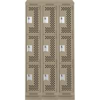 Clean Line Lockers, 3 -tier, Bank of 3, 36" x 18" x 82", Steel, Beige, Rivet (Assembled), Perforated Air Extreme Inc.