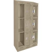 Clean Line Lockers, 3 -tier, Bank of 3, 36" x 18" x 82", Steel, Beige, Rivet (Assembled), Perforated Air Extreme Inc.