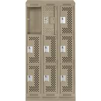 Clean Line Lockers, 3 -tier, Bank of 3, 36" x 18" x 82", Steel, Beige, Rivet (Assembled), Perforated Air Extreme Inc.