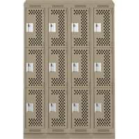 Clean Line Lockers, 3 -tier, Bank of 4, 48" x 18" x 82", Steel, Beige, Rivet (Assembled), Perforated Air Extreme Inc.