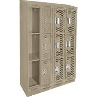 Clean Line Lockers, 3 -tier, Bank of 4, 48" x 18" x 82", Steel, Beige, Rivet (Assembled), Perforated Air Extreme Inc.