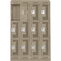 Clean Line Lockers, 3 -tier, Bank of 4, 48" x 18" x 82", Steel, Beige, Rivet (Assembled), Perforated Air Extreme Inc.