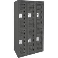 Clean Line Lockers, 2 -tier, Bank of 3, 36" x 12" x 72", Steel, Charcoal, Rivet (Assembled), Perforated Air Extreme Inc.